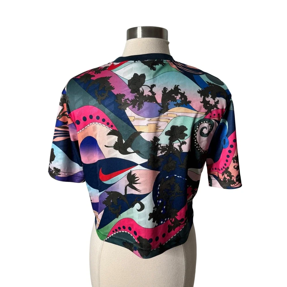 Nike Sportswear Clash Allover Print Top Multicolor Short Sleeve Womens XS